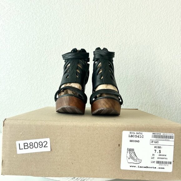 Lane Boots BECCA Womens Black Wedges 7.5 Western Sandals Cowgirl Leather Heels - Picture 10 of 11